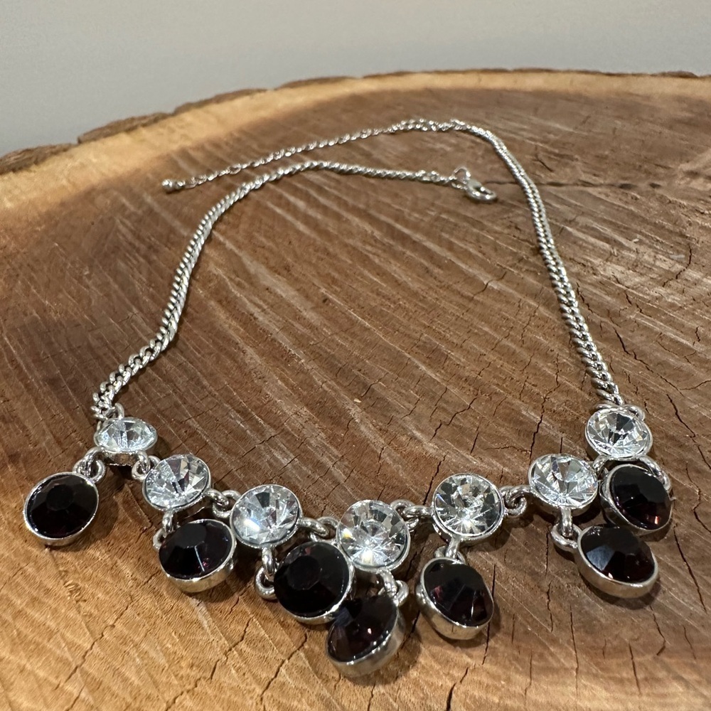 Silver-Tone Dark cherry  🍒 and Clear Crystal Statement Necklace